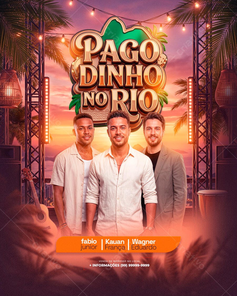Post Instagram Pagodinho no Rio Evento PSD Editável