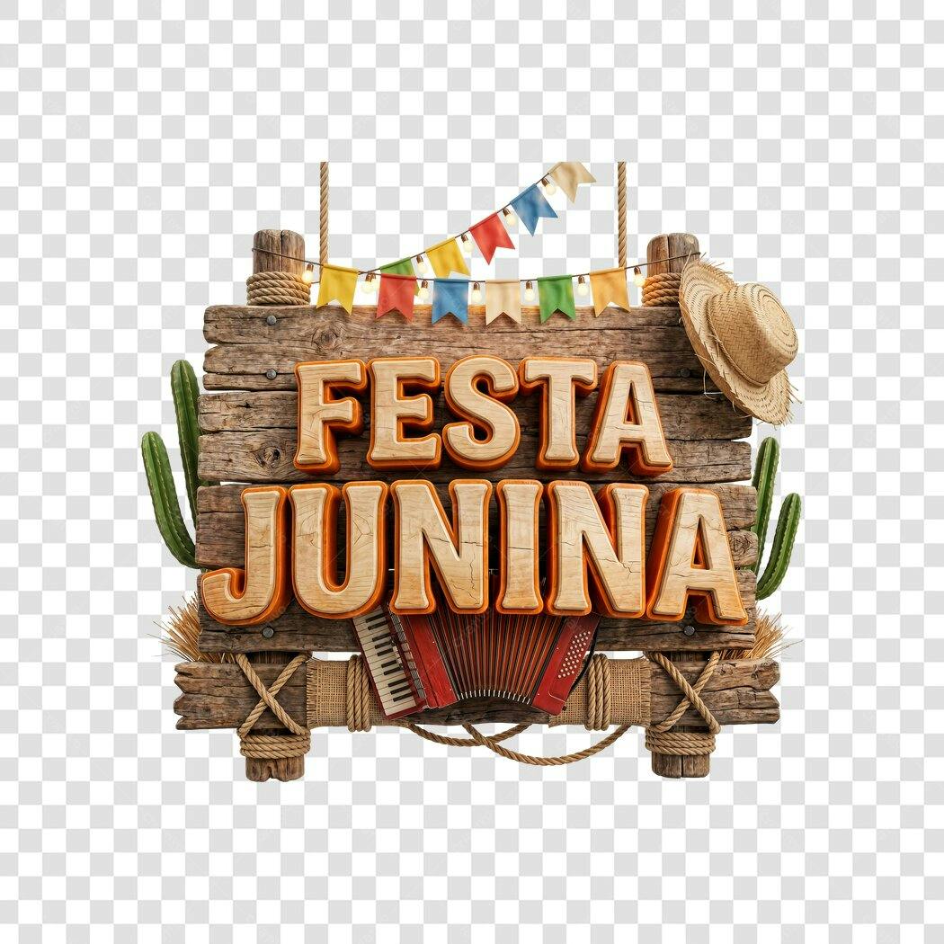 Elemento 3D Festa Junina Junho Placa Madeira PNG Fundo Transparente