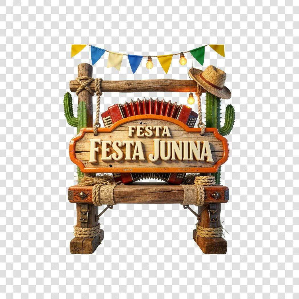 Elemento 3D Placa Festa Junina Junho PNG Fundo Transparente