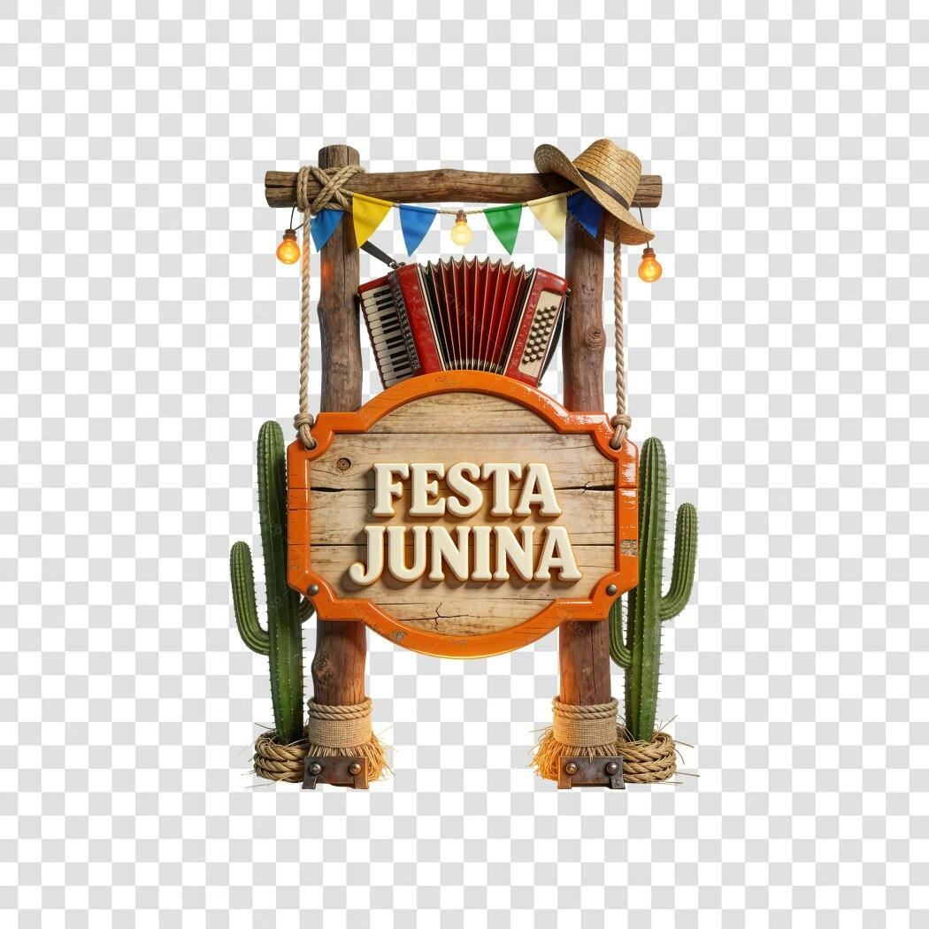 Elemento 3D Placa Festa Junina Junho PNG Fundo Transparente