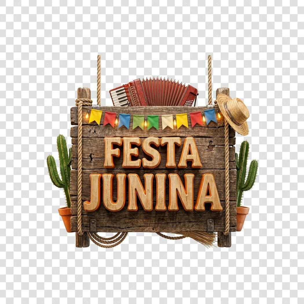 Elemento 3D Placa Festa Junina Junho PNG Fundo Transparente