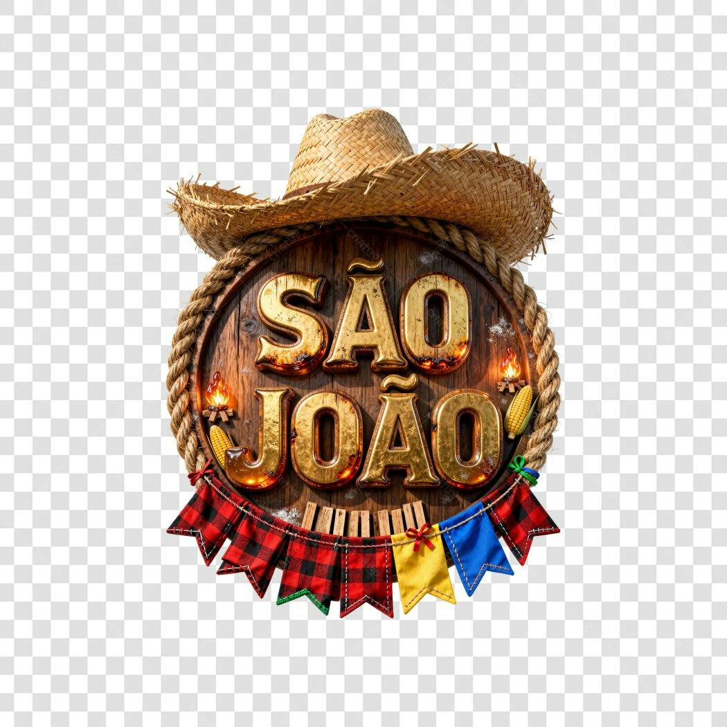 Elemento 3D São João Festa Junina Junho PNG Fundo Transparente