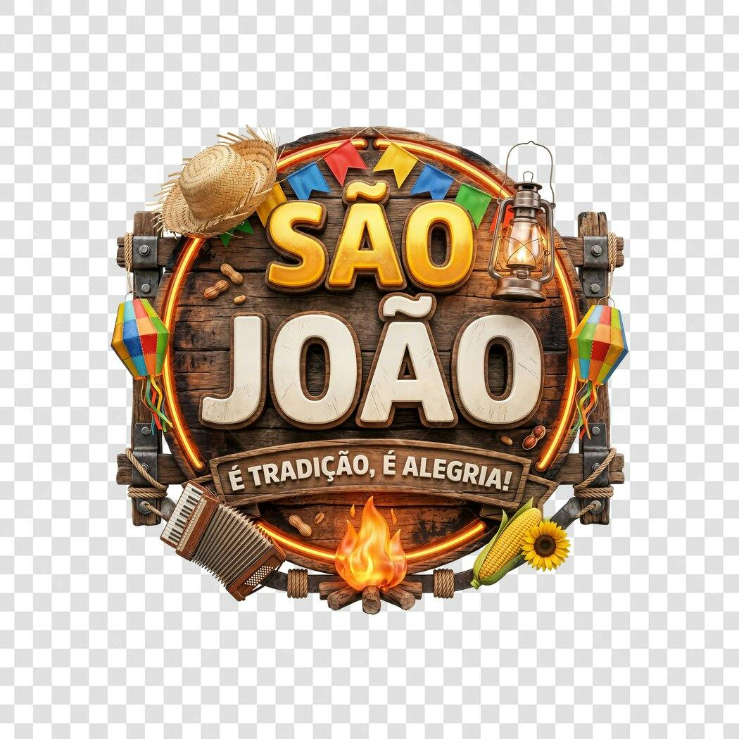 Elemento 3D São João Festa Junina Junho PNG Fundo Transparente
