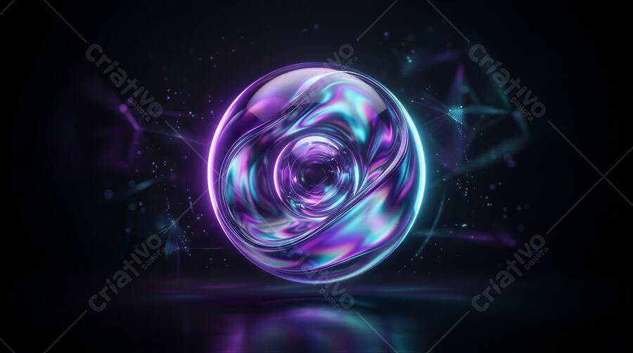 Esfera Abstrata Holográfica Fundo Escuro Neon Roxo Azul
