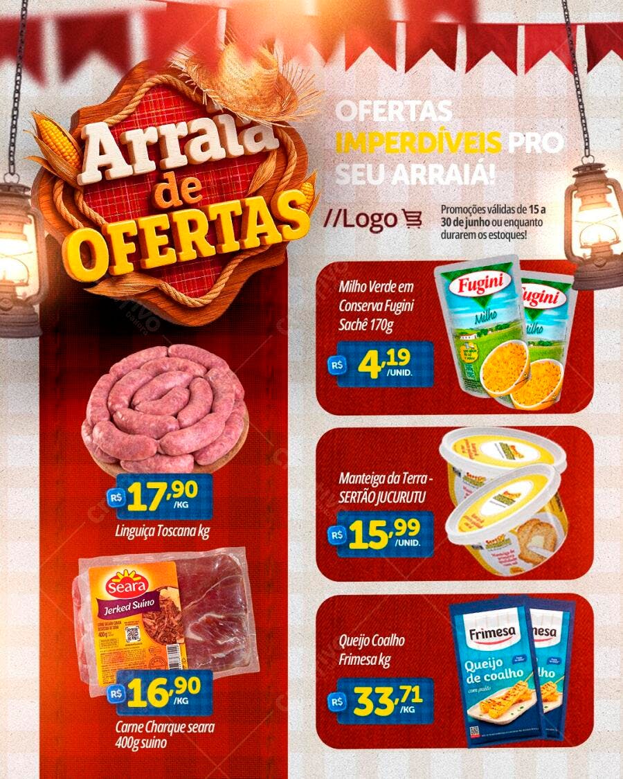 Flyer Arraial de Ofertas Supermercado PSD Editável