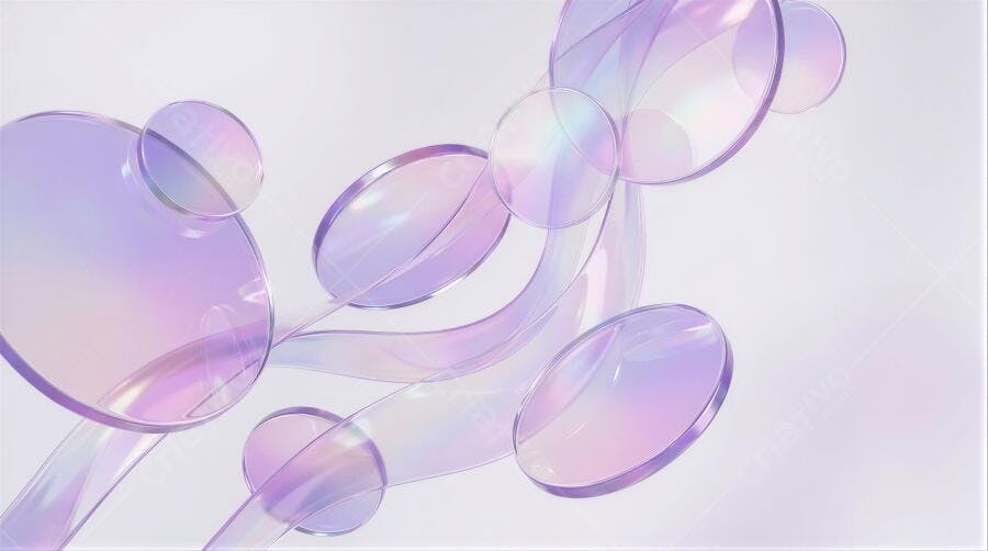 Foto Abstrata Círculos Iridescentes Roxo e Rosa Fundo Branco