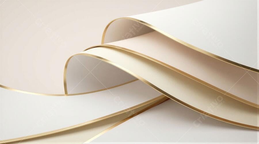Foto Abstrata Curvas Papel Dourado Fundo Bege Elegante