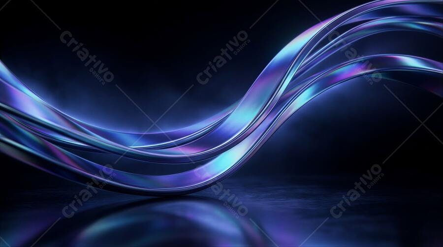 Foto Abstrata Ondas Holográficas Azuis e Roxas Fundo Escuro