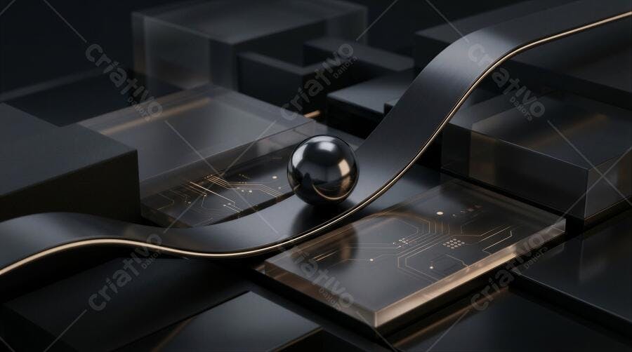 Foto Abstrata Tecnologia Esfera Metal Cubos Geométricos Escuros