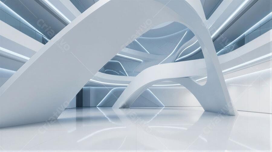 Foto Arquitetura Futurista Branca Iluminação Neon Azul