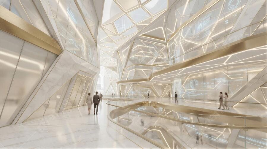 Foto Arquitetura Futurista Interior Prédio Moderno Luxuoso
