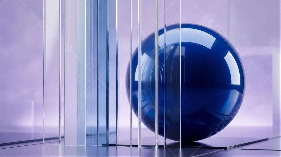 Foto Esfera Azul Brilhante com Placas de Vidro Fundo Roxo Abstrato