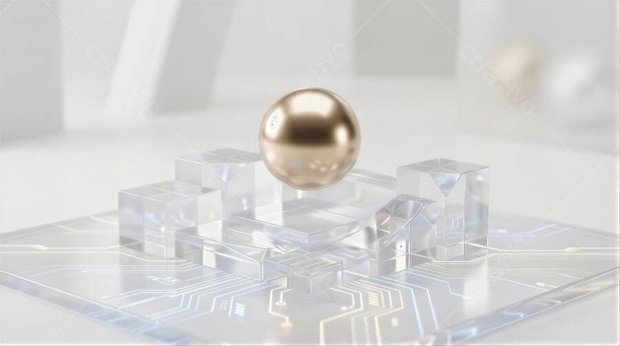 Foto Esfera Dourada Flutuando Cubos Acrílico Tecnologia Abstrata