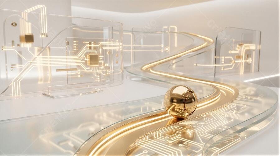 Foto Esfera Dourada Trilha Circuito Eletrônico Tecnologia Abstrata