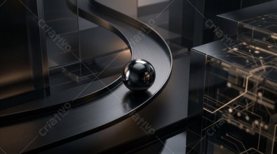 Foto Esfera Metálica Pista Curva Tecnologia Abstrata