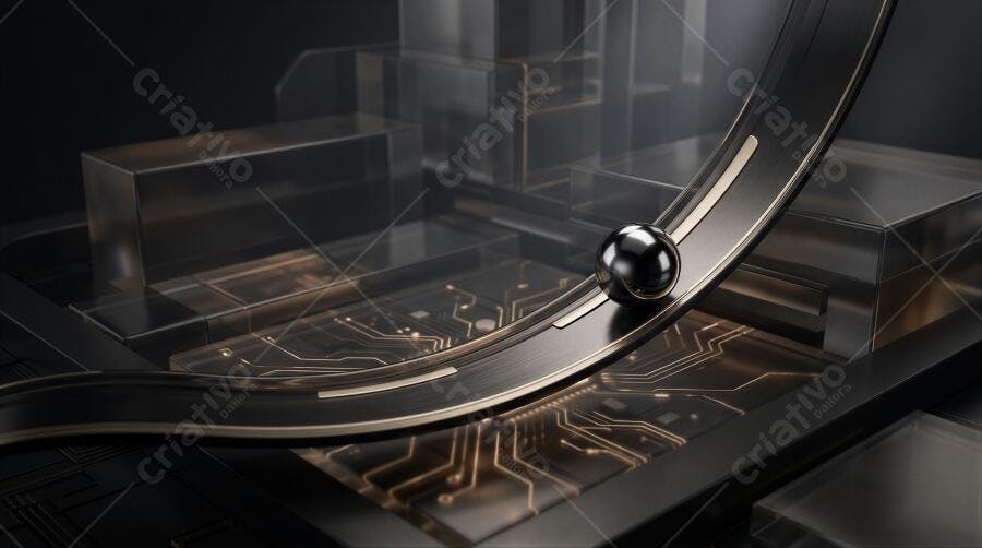 Foto Esfera Metálica Pista Tecnologia Abstrata Fundo Escuro