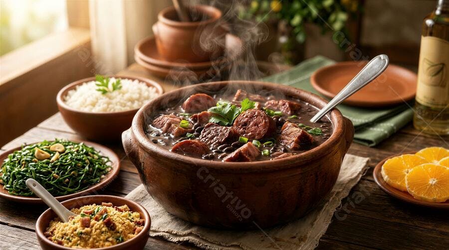 Foto Feijoada Brasileira Completa Servida Panela Barro Rústica