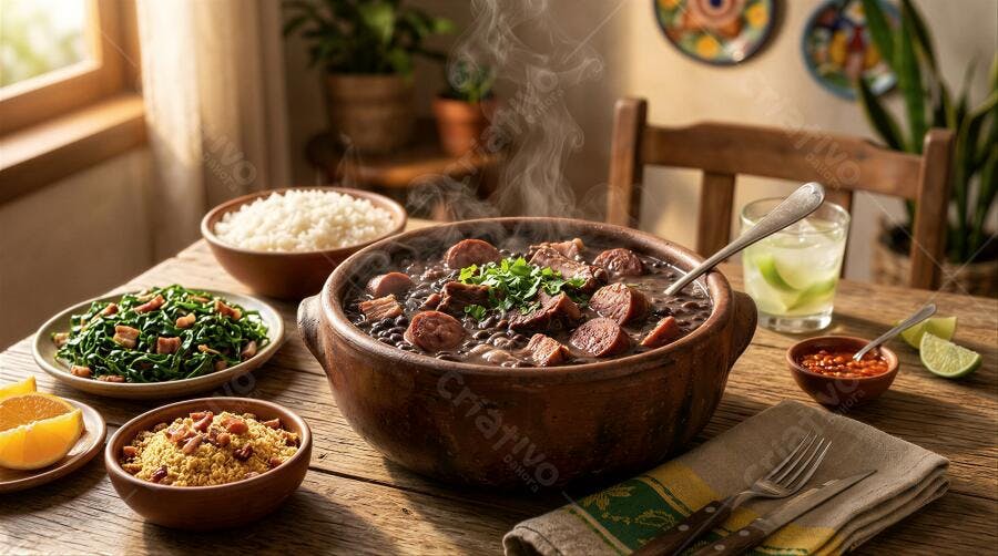 Foto Feijoada Completa Prato Típico Brasileiro Mesa Rústica