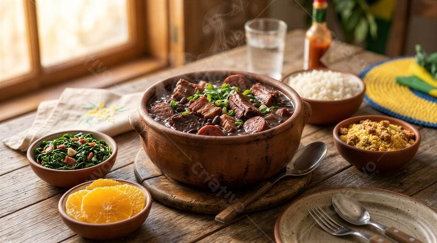 Foto Feijoada Completa Prato Típico Brasileiro Mesa Rústica