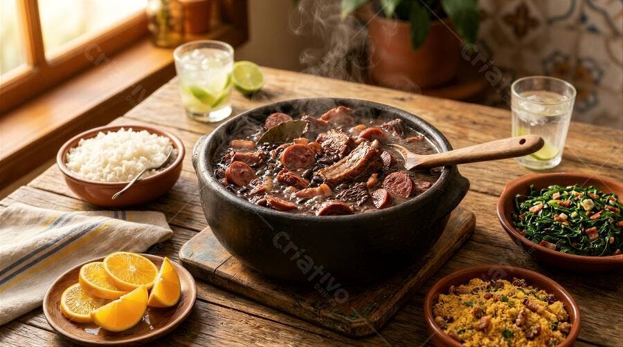 Foto Feijoada Completa Prato Típico Brasileiro Mesa Rústica