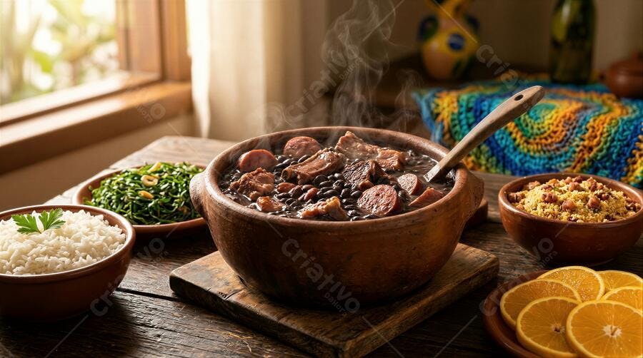 Foto Feijoada Completa Prato Típico Brasileiro Mesa Rústica