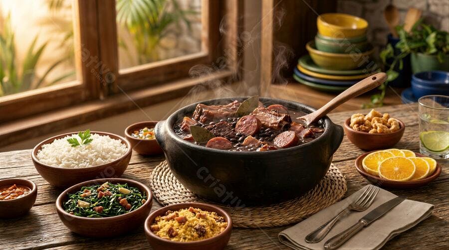 Foto Feijoada Completa Pratos Acompanhamentos Mesa Rústica