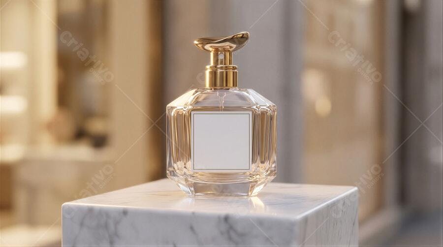 Foto Frasco de Perfume Luxuoso com Rótulo Branco em Mármore