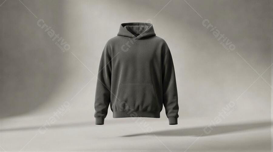 Foto Mockup Moletom Canguru Cinza Flutuando Estúdio