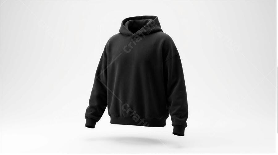 Foto Mockup Moletom Canguru Preto Flutuando Estúdio