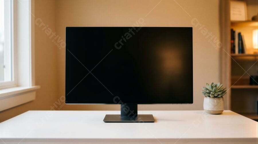 Foto Monitor Computador Mesa Branca Escritório Home Office