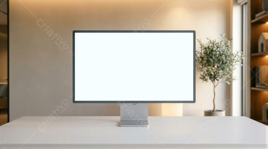 Foto Monitor Computador Tela Branca Mesa Escritório Moderno