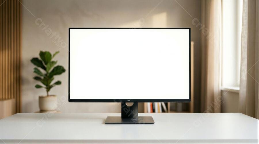 Foto Monitor Computador Tela Branca Vazia Escritório Home Office