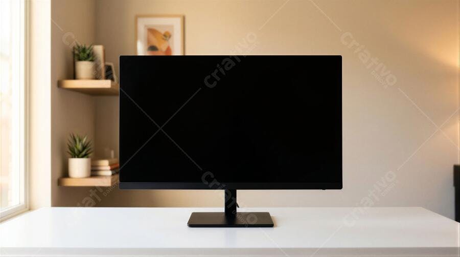 Foto Monitor Computador Tela Preta Vazia Mesa Escritório Home Office