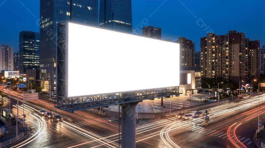 Foto Outdoor Painel Publicitário Vazio Cidade Noturna