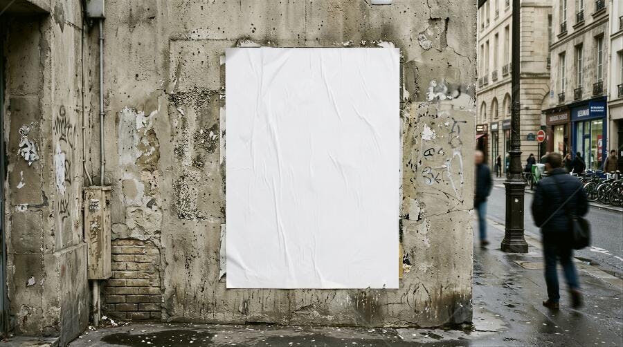 Foto Poster Em Branco Amassado Muro Urbano Rua Cidade