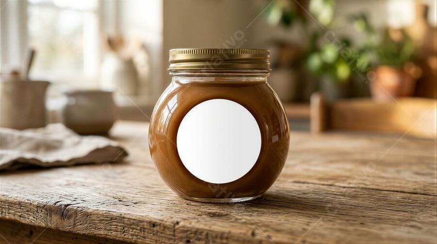 Foto Pote de Doce de Leite com Rótulo Branco Mesa Rústica