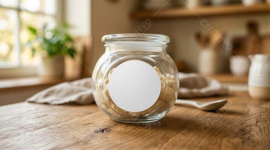 Foto Pote de Vidro com Rótulo Branco Vazio Cozinha Natural