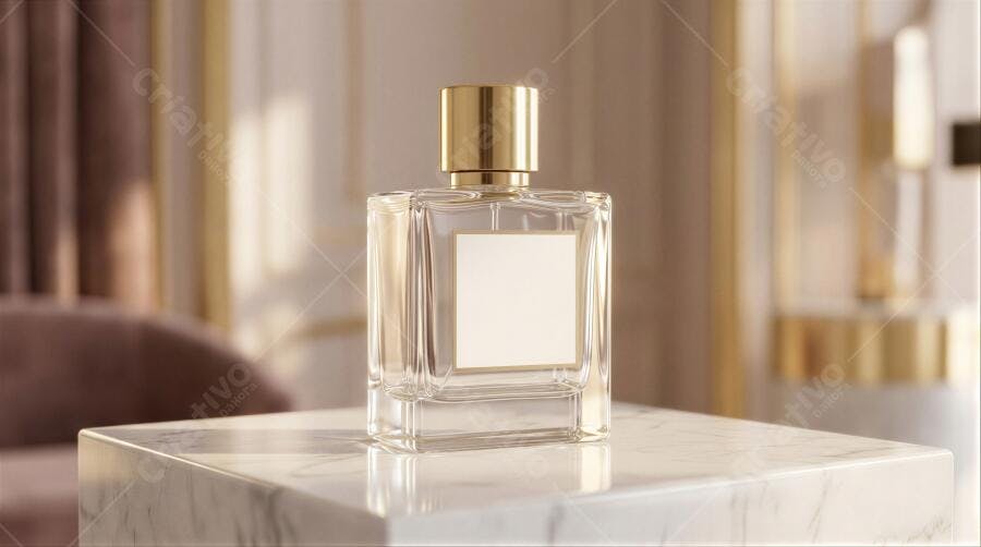 Foto Produto Frasco Perfume Luxo Dourado Mármore Estúdio
