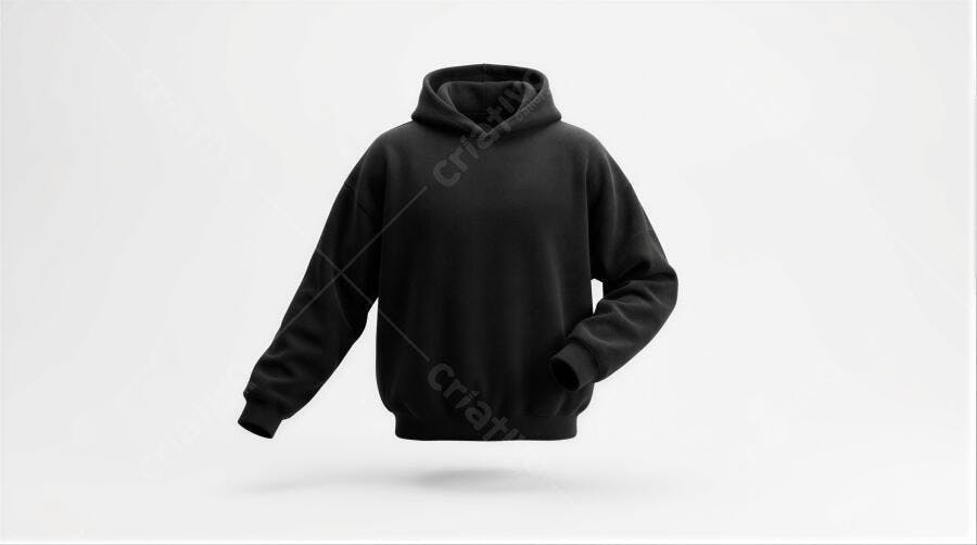 Foto Produto Moletom Preto com Capuz Flutuando Fundo Branco