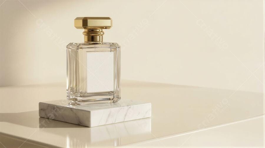 Foto Produto Perfume Frasco Vidro Mármore Estúdio Luz Natural