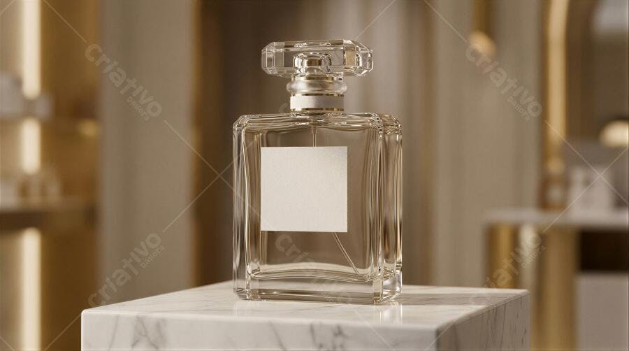 Foto Produto Perfume Frasco Vidro Mármore Fundo Dourado