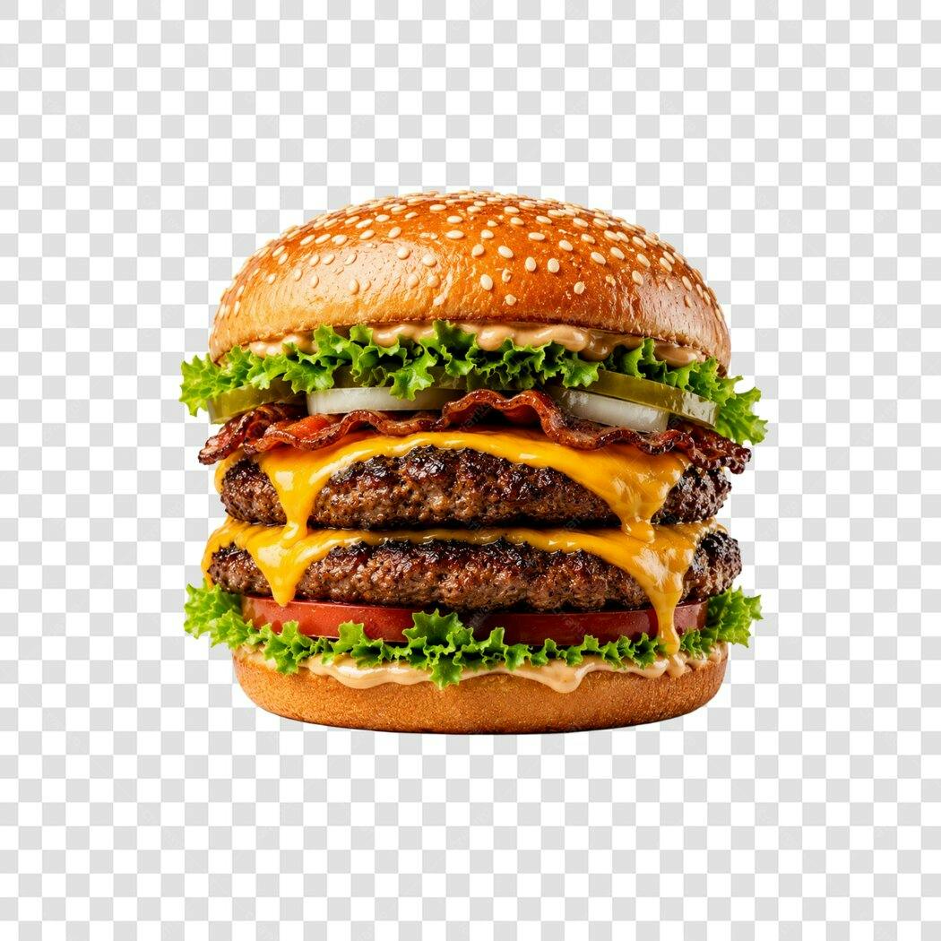 Foto Recortada Hambúrguer Duplo Bacon Queijo PNG Fundo Transparente