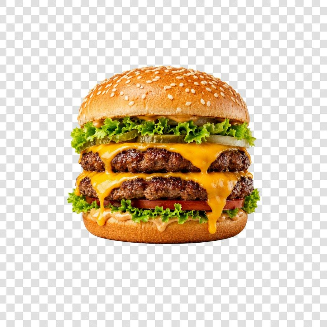 Foto Recortada Hambúrguer Duplo Queijo Cheddar PNG Fundo Transparente