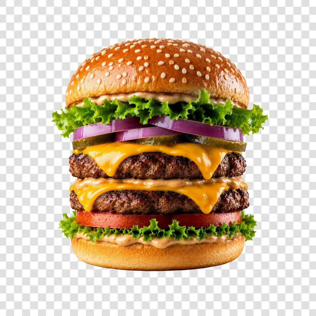 Foto Recortada Hambúrguer Duplo Queijo PNG Fundo Transparente