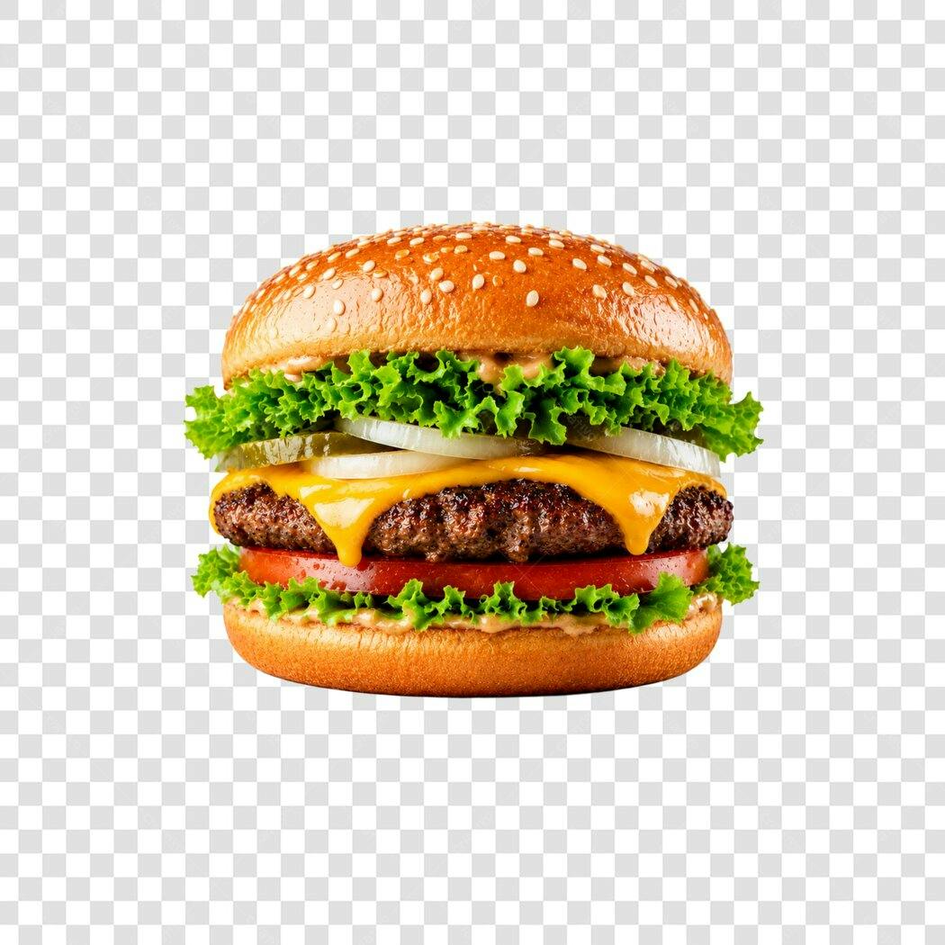 Foto Recortada Hambúrguer Queijo Alface Cebola PNG Fundo Transparente
