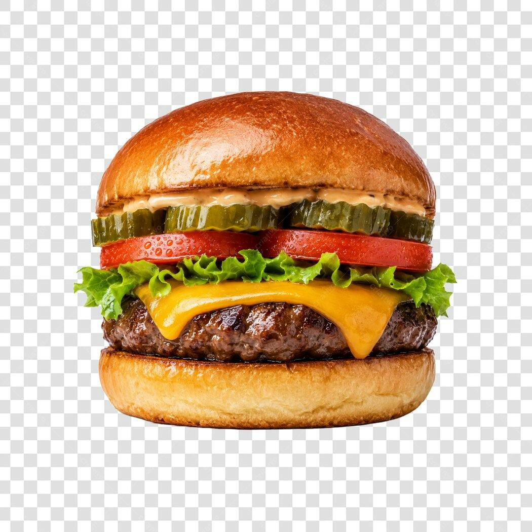 Foto Recortada Hambúrguer Queijo Alface Picles PNG Fundo Transparente
