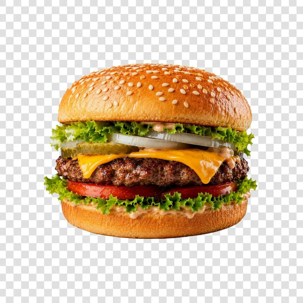 Foto Recortada Hambúrguer Queijo Alface Tomate PNG Fundo Transparente