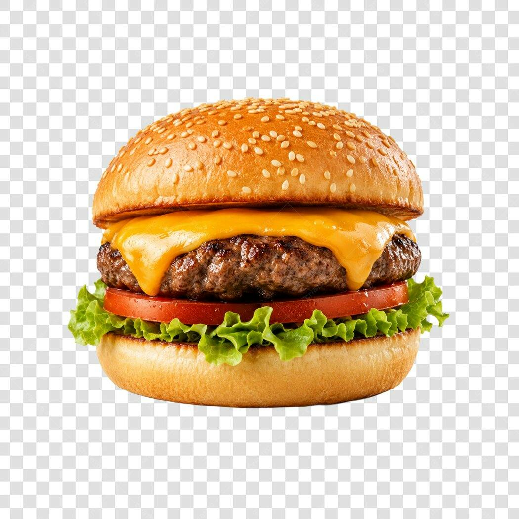 Foto Recortada Hambúrguer Queijo Alface Tomate PNG Fundo Transparente