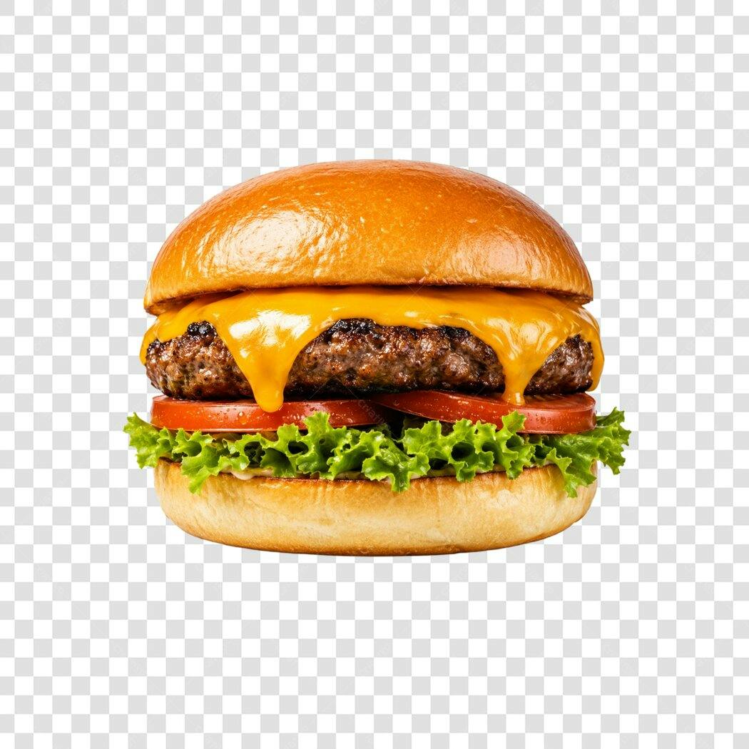 Foto Recortada Hambúrguer Queijo Derretido PNG Fundo Transparente