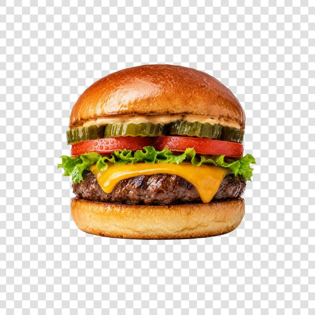 Foto Recortada Hambúrguer Queijo Picles PNG Fundo Transparente